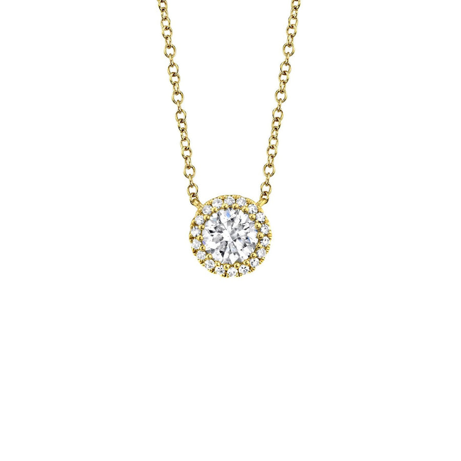 Shy Creation Diamond Halo Necklace in 14 karat yellow gold with diamonds totaling 0.40 carats.