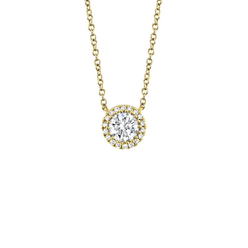 Shy Creation Diamond Halo Necklace 0.40 CT-Shy Creation Diamond Halo Necklace in 14 karat yellow gold with diamonds totaling 0.40 carats.