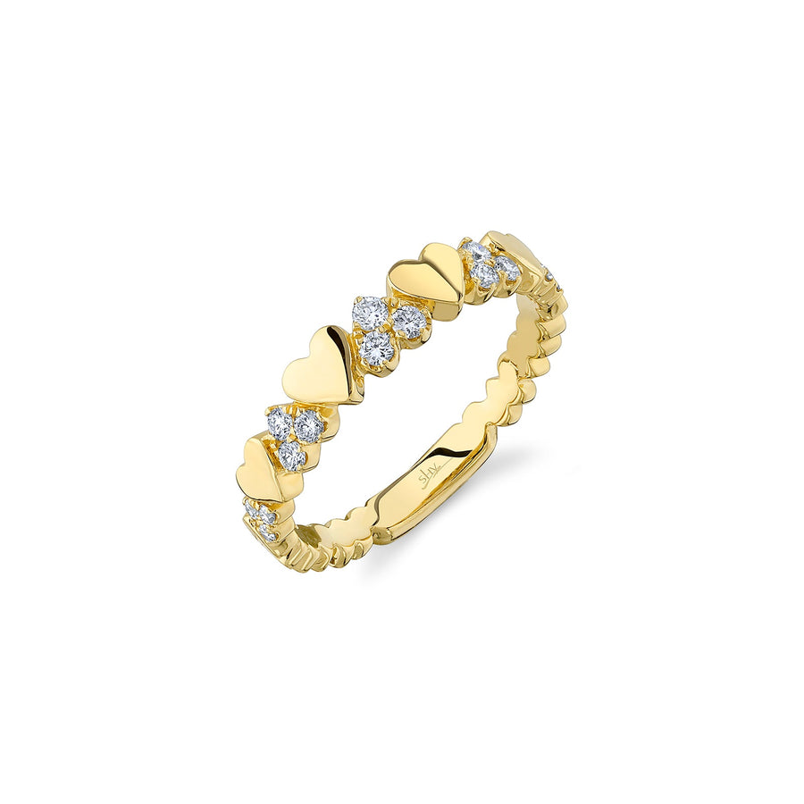 Shy Creation Diamond Heart Band - SC55022923V2 - Shy Creation Diamond Heart Band in 14 karat yellow gold with alternating diamond hearts.