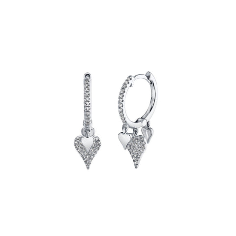 Shy Creation Diamond Heart Dangle Huggie Earrings - SC55020776