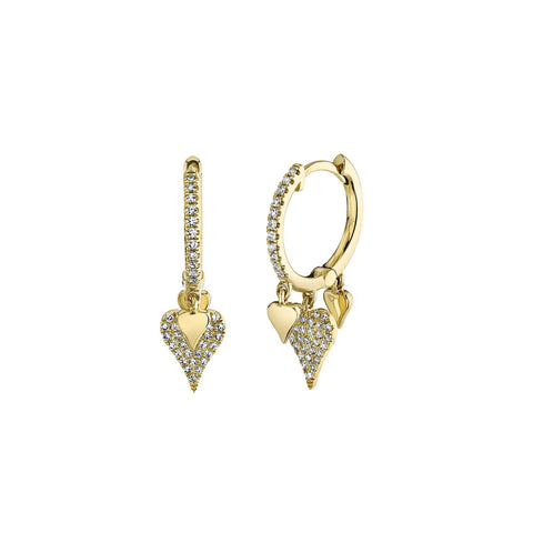 Shy Creation Diamond Heart Dangle Huggie Earrings - SC55020777