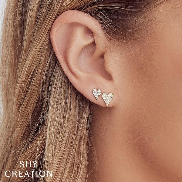 Shy Creation Diamond Heart Stud Earrings 0.14 CT-Shy Creation Diamond Heart Stud Earrings - SC55006929