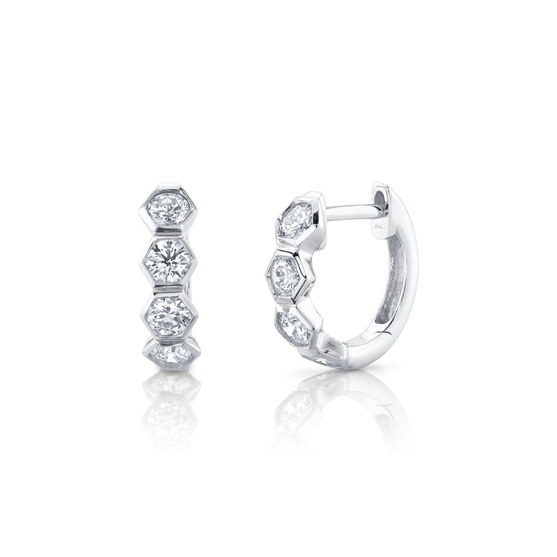 Shy Creation Diamond Hexagon Huggie Earrings 0.64 CT-Shy Creation Diamond Hexagon Huggie Earrings - SC22008326