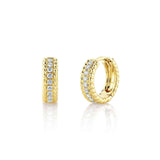 Shy Creation Diamond Huggie Earrings-Shy Creation Diamond Huggie Earrings in 14 karat yellow gold with diamonds totaling 0.18 carat.