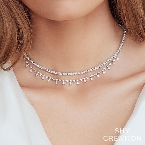 Shy Creation Diamond Necklace in 14 karat white gold with diamonds totaling 2.12 carats.