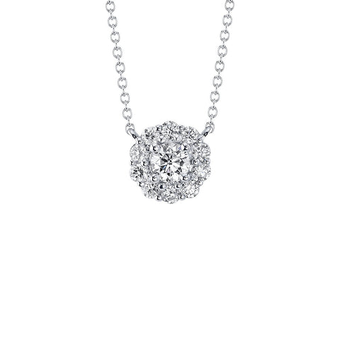 Shy Creation Diamond Necklace in 14 karat white gold with diamonds.