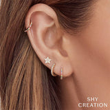 Shy Creation Diamond Star Stud Earrings-Shy Creation Diamond Star Stud Earrings in 14 karat yellow gold with pave diamonds.