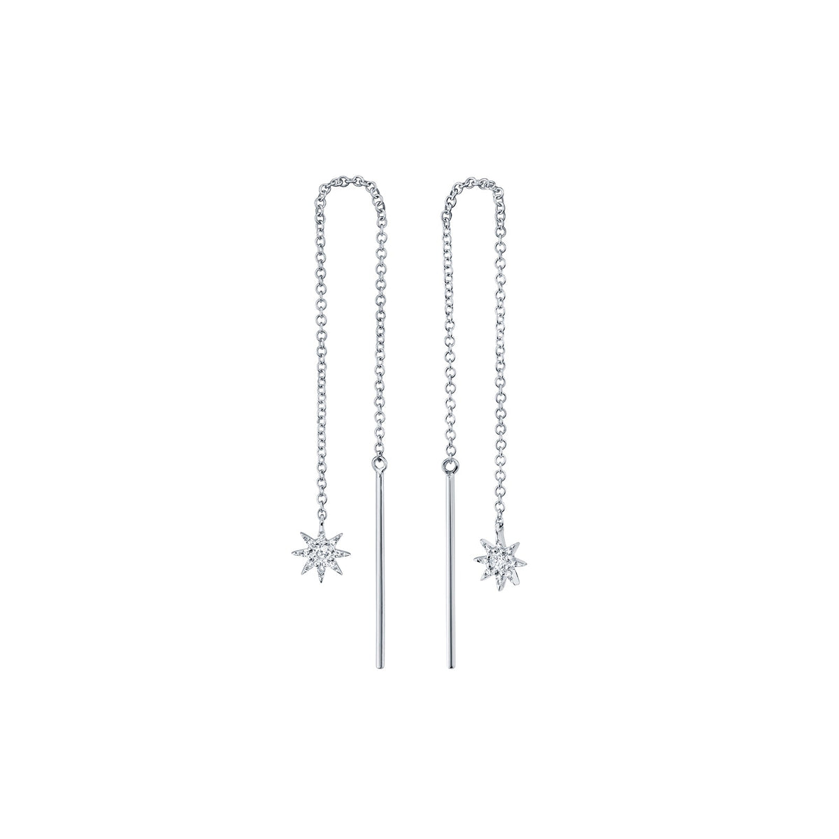 Shy Creation Diamond Star Threader Earrings 0.10 CT in 14 karat white gold with diamonds totaling 0.10 carat.