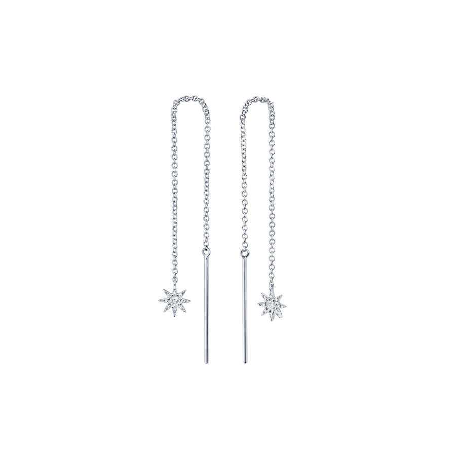 Shy Creation Diamond Star Threader Earrings 0.10 CT in 14 karat white gold with diamonds totaling 0.10 carat.