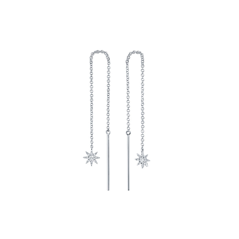 Shy Creation Diamond Star Threader Earrings 0.10 CT-Shy Creation Diamond Star Threader Earrings 0.10 CT in 14 karat white gold with diamonds totaling 0.10 carat.