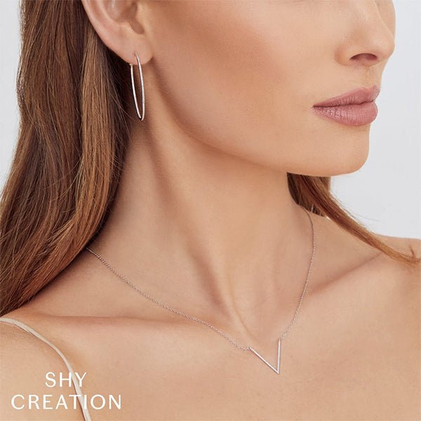 Shy Creation Diamond V Necklace 0.12 CT-Shy Creation Diamond V Necklace in 14 karat white gold with diamonds totaling 0.12 carats.