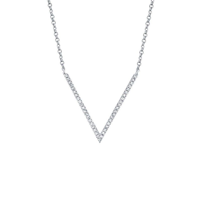 Shy Creation Diamond V Necklace 0.12 CT-Shy Creation Diamond V Necklace in 14 karat white gold with diamonds totaling 0.12 carats.