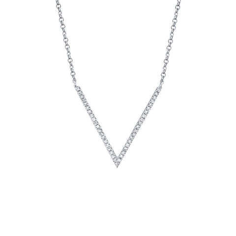 Shy Creation Diamond V Necklace-Shy Creation Diamond V Necklace in 14 karat white gold with diamonds totaling 0.12 carats.