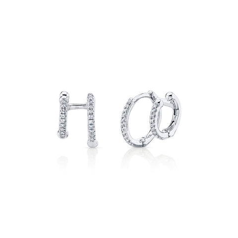Shy Creation Double Huggie Diamond Earrings - SC55005960V2 - Shy Creation Double Huggie Diamond Earrings in 14 karat white gold.