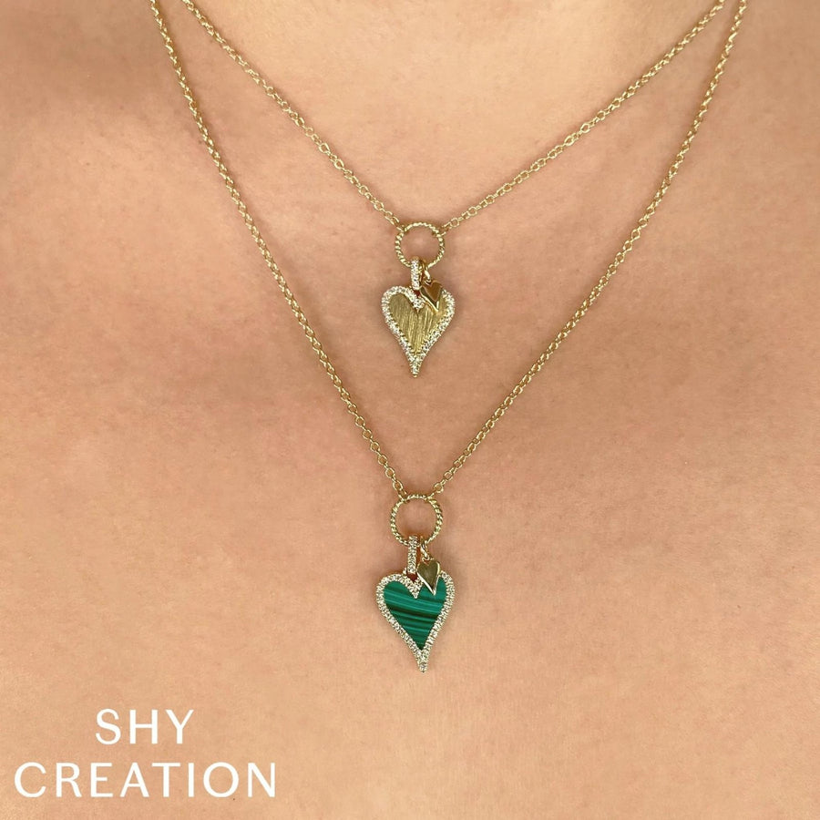 Shy Creation Kate Diamond and Malachite Heart Necklace - SC55024360 - Shy Creation Diamond and Malachite Heart Necklace in 14 karat yellow gold with diamonds totaling 0.12 carats.