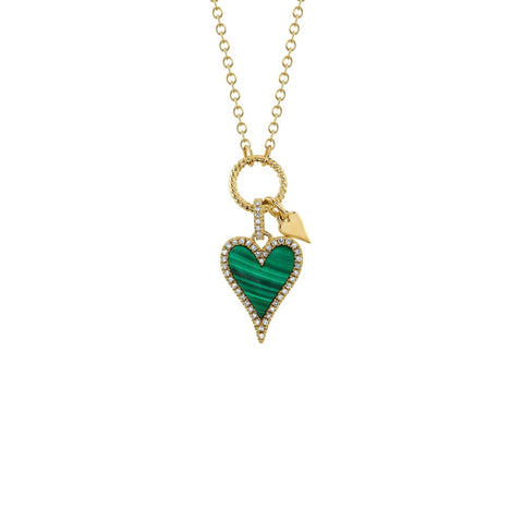 Shy Creation Kate Diamond and Malachite Heart Necklace - SC55024360