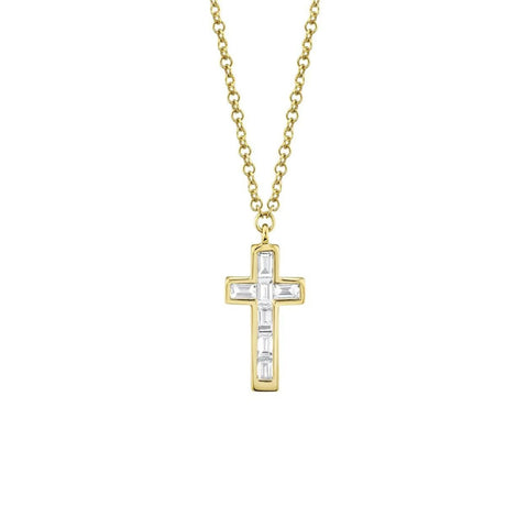 Shy Creation Diamond Baguette Cross Necklace 0.17 CT-Shy Creation Kate Diamond Baguette Cross Necklace - SC55007315