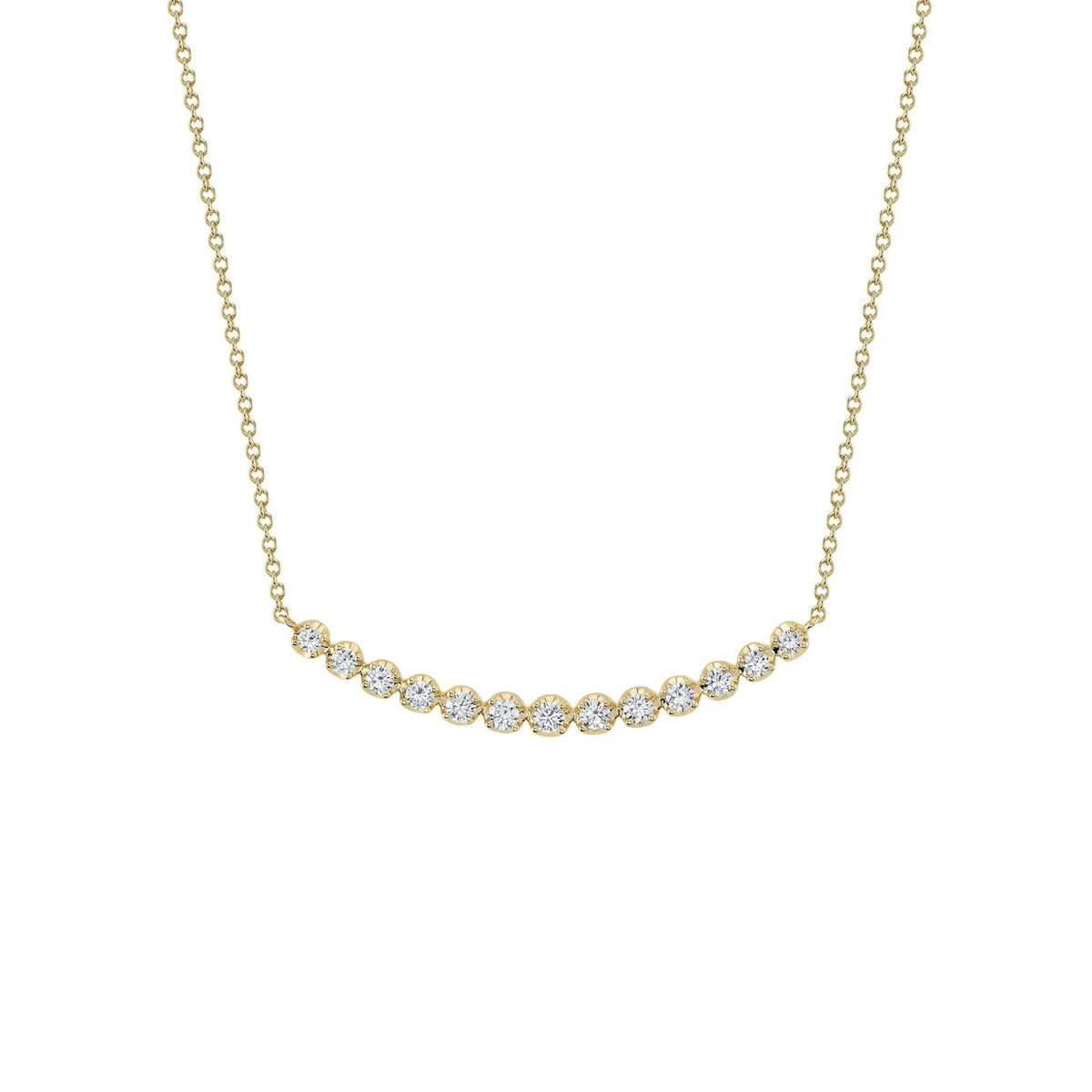 Shy Creation Diamond Crown Setting Necklace in 14 karat yellow gold with diamonds totaling 0.91 carats.