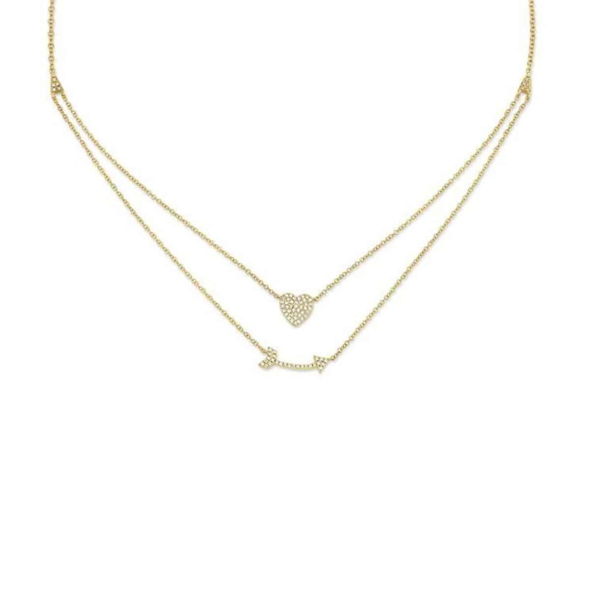 Shy Creation Kate Diamond Pave Heart & Arrow Necklace - SC55004377 - Shy Creation Kate Diamond Pavé Heart &amp; Arrow Double Row Necklace in 14 karat yellow gold.