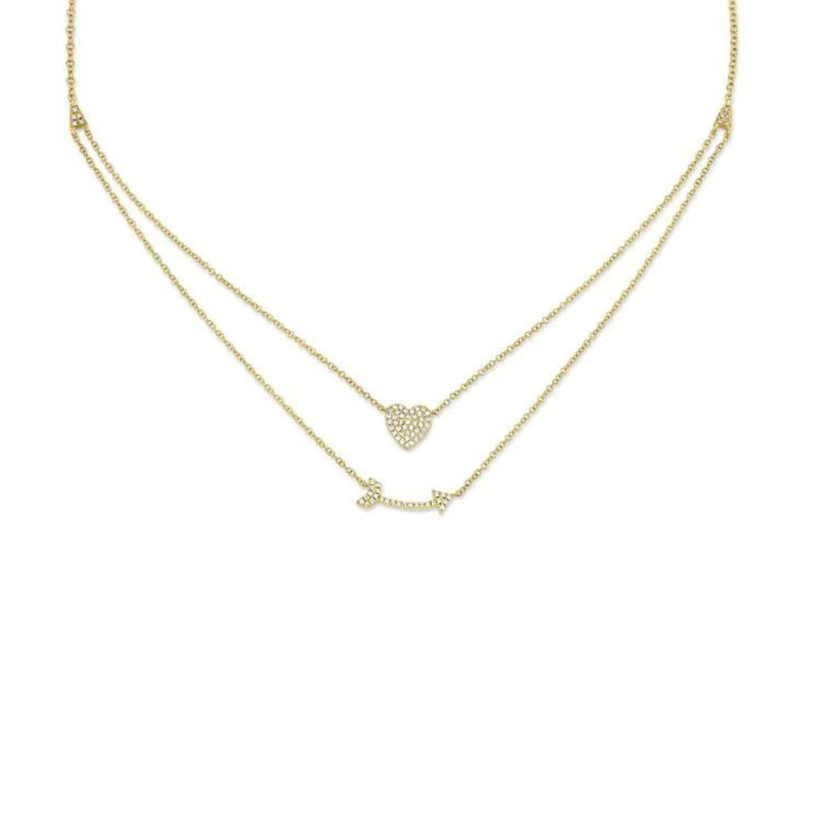 Shy Creation Kate Diamond Pave Heart & Arrow Necklace - SC55004377 - Shy Creation Kate Diamond Pavé Heart &amp; Arrow Double Row Necklace in 14 karat yellow gold.
