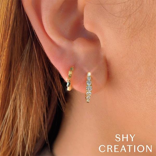 Shy Creation Diamond Huggie Earrings 0.49 CT-Shy Creation Mini Hoop Diamond Earrings - SC22007951