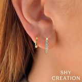 Shy Creation Mini Hoop Diamond Earrings-Shy Creation Mini Hoop Diamond Earrings - SC22007951