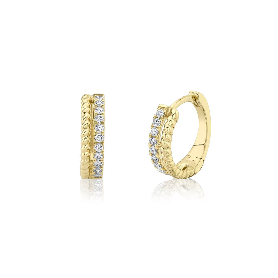 Shy Creation Mini Hoop Earrings in 14 karat yellow gold with diamonds totaling 0.19 carats.
