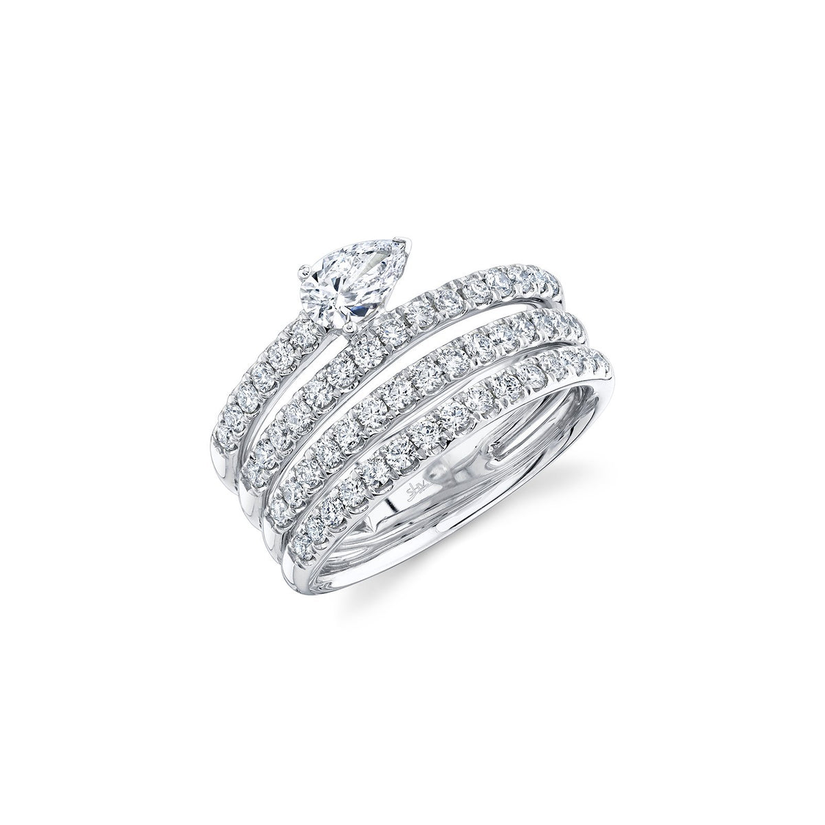 Shy Creation Pear Diamond Coil Ring in 14 karat white gold with diamonds totaling 1.28 carats.