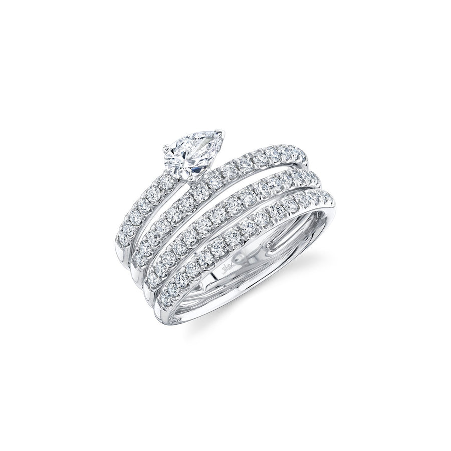 Shy Creation Pear Diamond Coil Ring in 14 karat white gold with diamonds totaling 1.28 carats.