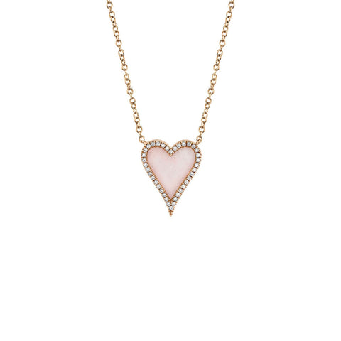 Shy Creation Pink Opal Diamond Heart Necklace-Shy Creation Pink Opal Diamond Heart Necklace - SC55003830