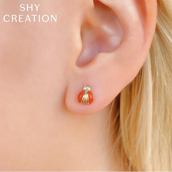 Shy Creation Red Agate Ladybug Stud Earrings 0.02 CT-Shy Creation Red Agate Ladybug Stud Earrings - SC55021871