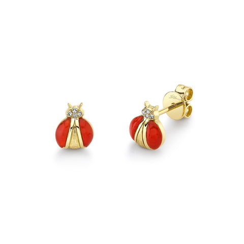 Shy Creation Red Agate Ladybug Stud Earrings-Shy Creation Red Agate Ladybug Stud Earrings - SC55021871