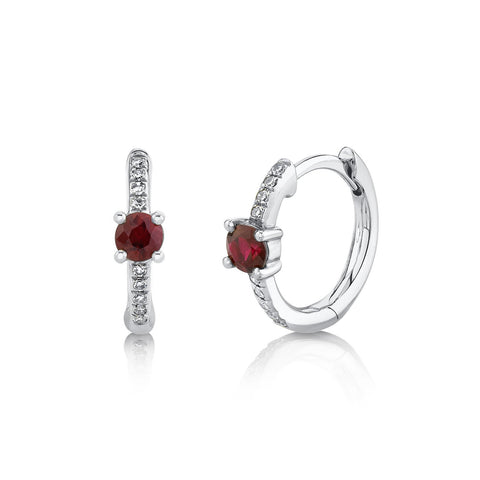 Shy Creation Ruby and Diamond Huggie Earrings-Shy Creation Ruby and Diamond Huggie Earrings - SC55020189