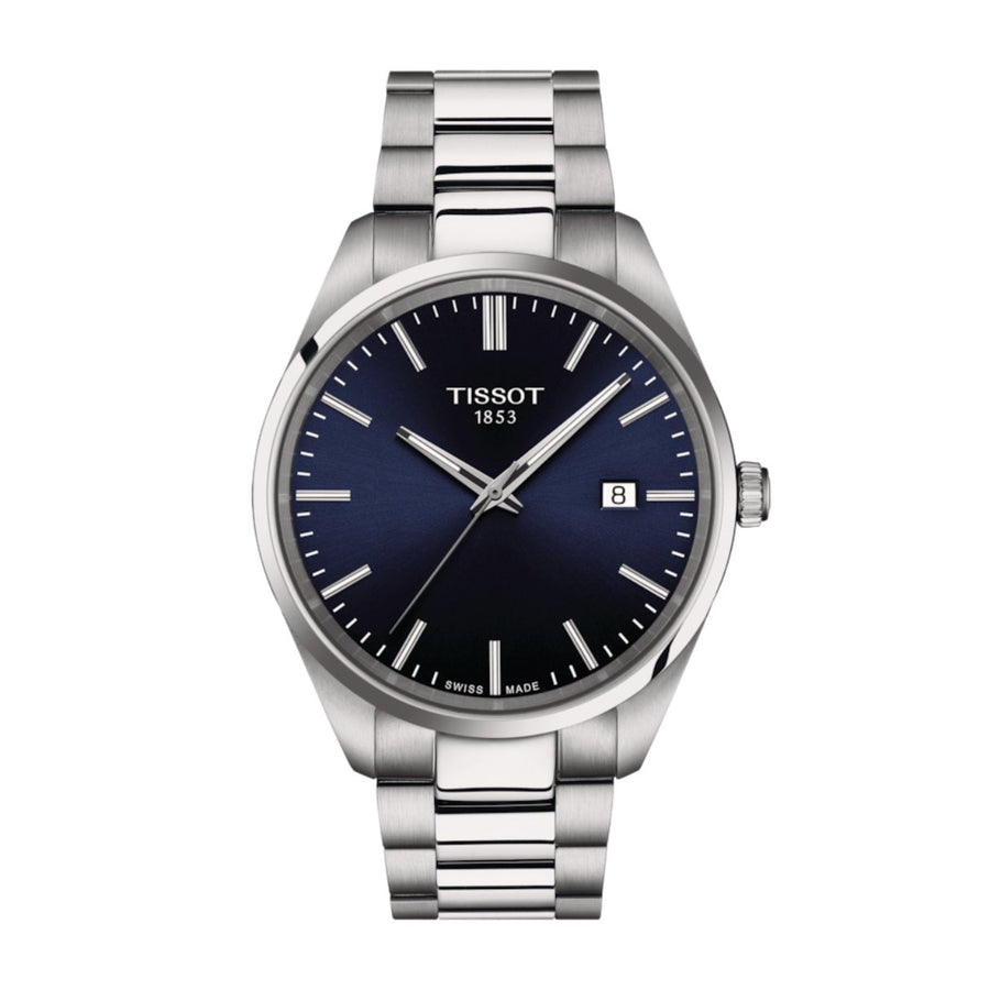 Tissot PR 100 - T150.410.11.041.00 - Tissot PR 100 in a 40mm stainless steel case with blue dial on stainless steel bracelet, featuring a date display and quartz movement.