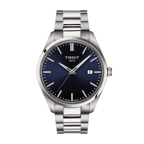 Tissot PR 100-Tissot PR 100 - T150.410.11.041.00 - Tissot PR 100 in a 40mm stainless steel case with blue dial on stainless steel bracelet, featuring a date display and quartz movement.