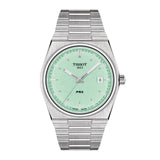 Tissot PRX - T137.410.11.091.01 - Tissot PRX in a 40mm stainless steel case with mint green dial on stainless steel bracelet, featuring a date display and quartz movement.