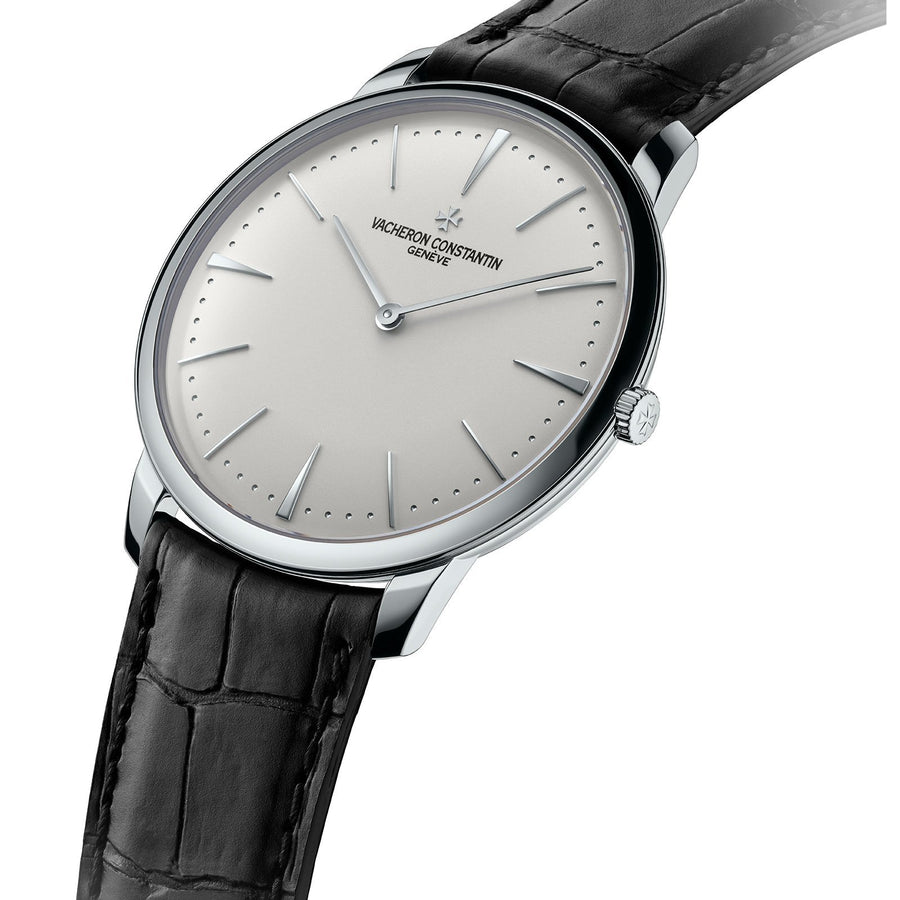 Vacheron Constantin Patrimony Manual-Winding in a 40mm white gold case with silver dial on leather strap, featuring a manual hand-wound movement.