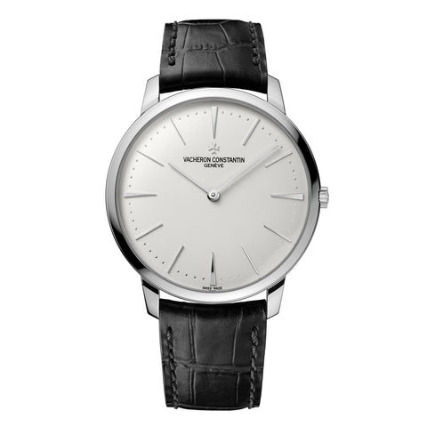 Vacheron Constantin Patrimony Manual-Winding in a 40mm white gold case with silver dial on leather strap, featuring a manual hand-wound movement.