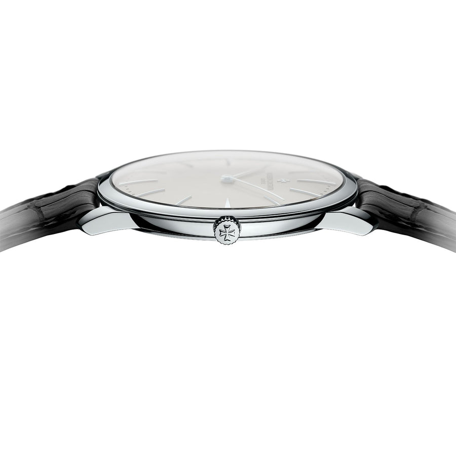Vacheron Constantin Patrimony Manual-Winding in a 40mm white gold case with silver dial on leather strap, featuring a manual hand-wound movement.