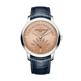 Vacheron Constantin Patrimony Retrograde Day-Date-Vacheron Constantin Patrimony Retrograde Day-date - 4000U/000P-H003 - Vacheron Constantin Patrimony Retrograde Day-Date in a 42.5mm platinum case with salmon dial on leather strap, featuring a retrograde day, retrograde date, and automatic movement.