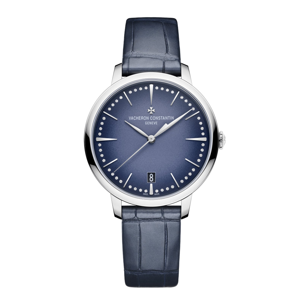 Vacheron Constantin Patrimony Self-Winding - 4100U/000G-B906 - Vacheron Constantin Patrimony Self-Winding in a 36.5mm white gold case with blue dial on leather strap, featuring a date display and automatic movement.