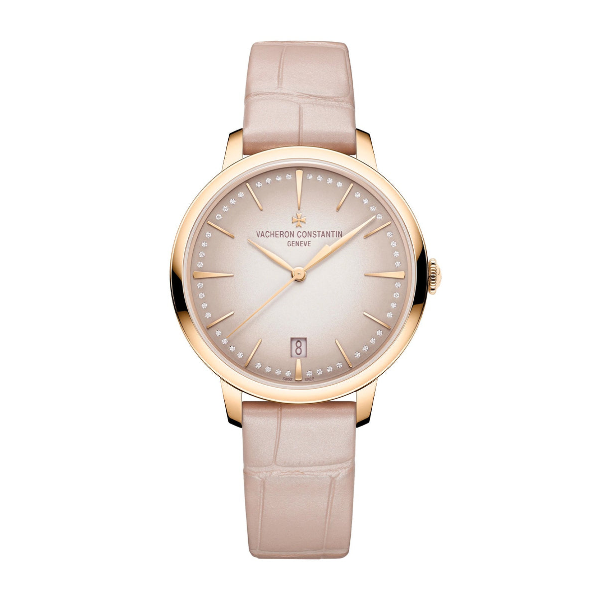 Vacheron Constantin Patrimony Self-winding - 4110U/000R-B905 - Vacheron Constantin Patrimony Self-Winding in a 36.5mm rose gold case with pink dial on leather strap, featuring a date display and automatic movement.