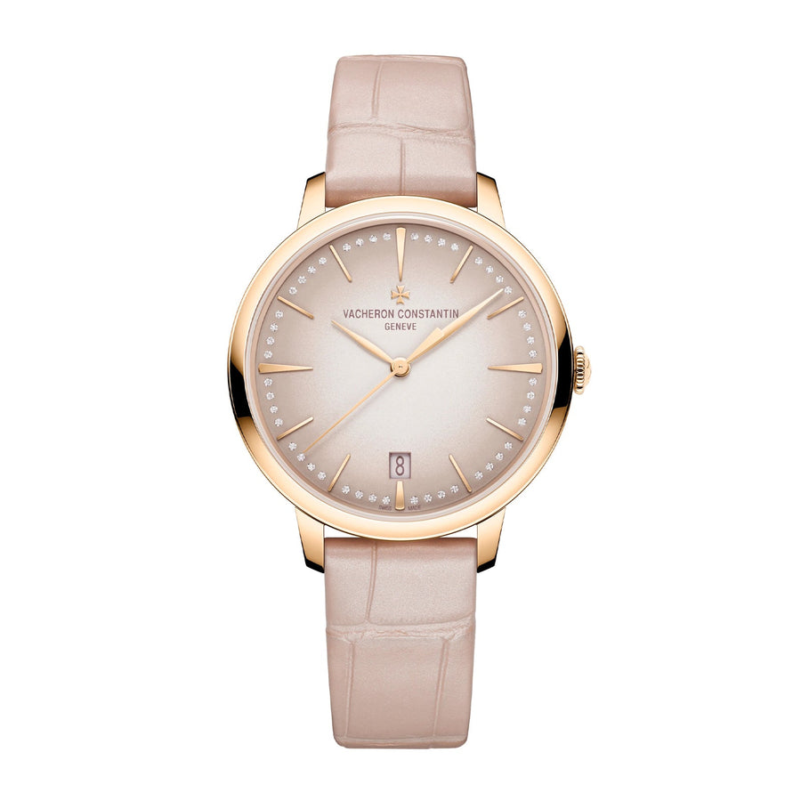 Vacheron Constantin Patrimony Self-winding - 4110U/000R-B905 - Vacheron Constantin Patrimony Self-Winding in a 36.5mm rose gold case with pink dial on leather strap, featuring a date display and automatic movement.