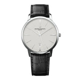 Vacheron Constantin Patrimony Self-Winding-Vacheron Constantin Patrimony Self-Winding in a 40mm white gold case with silver dial on leather strap, featuring a date display and automatic movement.