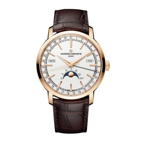 Vacheron Constantin Traditionnelle Complete Calendar - 4010T/000R-B344 - Vacheron Constantin Traditionnelle Complete Calendar in a 41mm rose gold case with silver dial on leather strap, featuring a complete calendar, moon phase and automatic movement.