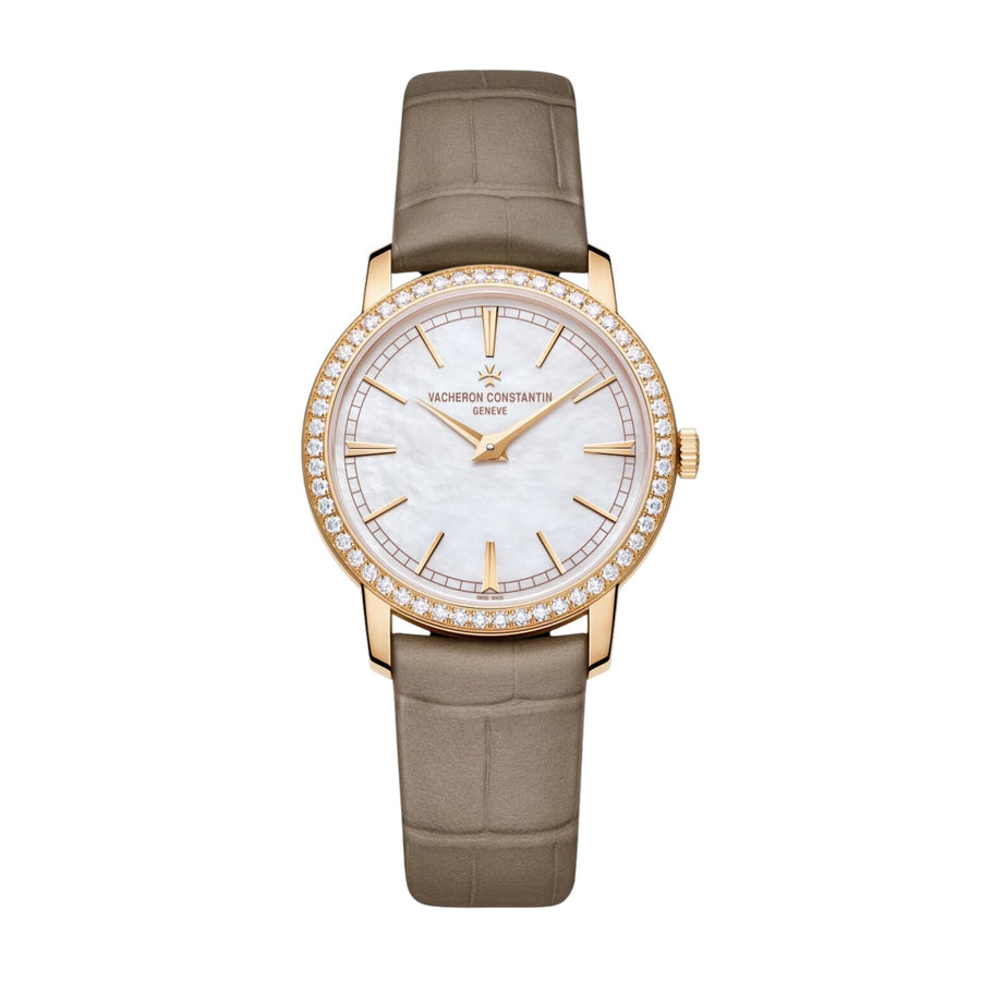 Vacheron Constantin Traditionnelle Manual-Winding - 1405T/000R-B636 - Vacheron Constantin Traditionnelle Manual-Winding in a 33mm rose gold diamond bezel case with mother-of-pearl dial on leather strap, featuring a mechanical hand-wound movement.