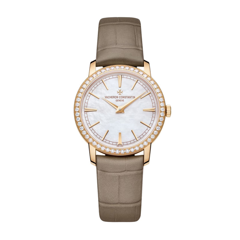 Vacheron Constantin Traditionnelle Manual-Winding-Vacheron Constantin Traditionnelle Manual-Winding - 1405T/000R-B636 - Vacheron Constantin Traditionnelle Manual-Winding in a 33mm rose gold diamond bezel case with mother-of-pearl dial on leather strap, featuring a mechanical hand-wound movement.