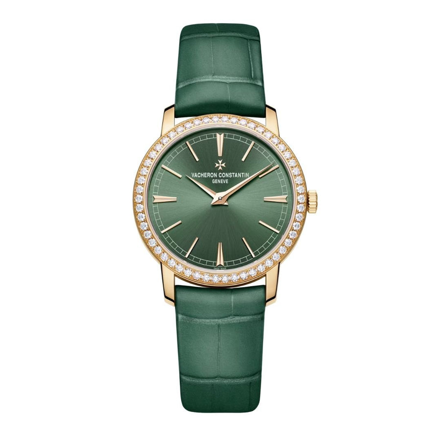 Vacheron Constantin Traditionnelle Manual-Winding - 1405T/000R-H009 - Vacheron Constantin Traditionnelle Manual-Winding in a 33mm rose gold diamond bezel case with green dial on leather strap, featuring a mechanical hand-wound movement.