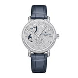 Vacheron Constantin Traditionnelle Moon Phase-Vacheron Constantin Traditionnelle Moon Phase - 7006T/000G-B913 - Vacheron Constantin Traditionnelle Moon Phase in a 37mm white gold diamond bezel case with diamond dial on leather strap, featuring a power reserve indicator, moon phase, small seconds display and hand-wound mechanical movement.