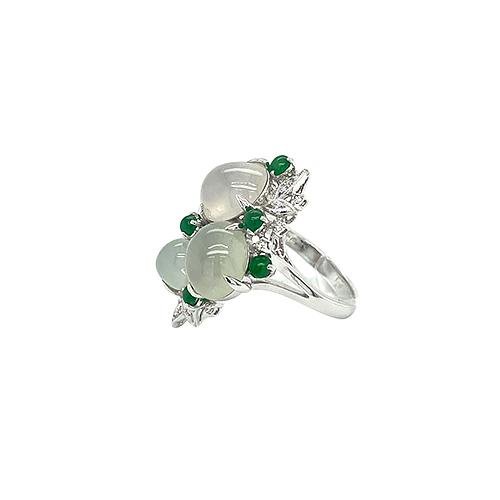 White and Green Jade Ring -